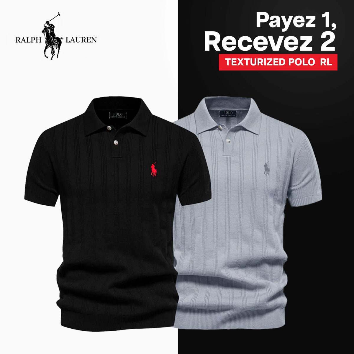 Polo Homme Maille Texturée RL - 1 ACHETÉ = 2 REÇUS 